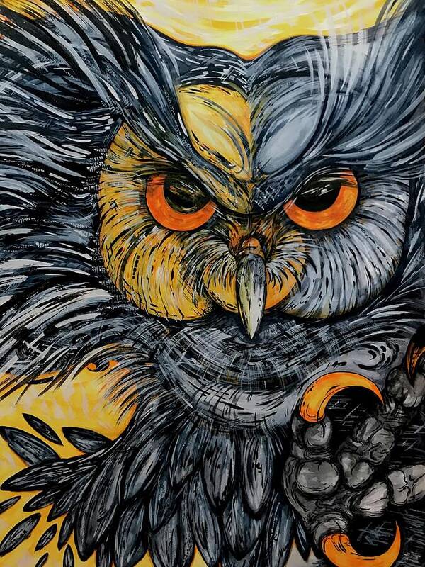 Un Great Horned Owl - Art Print